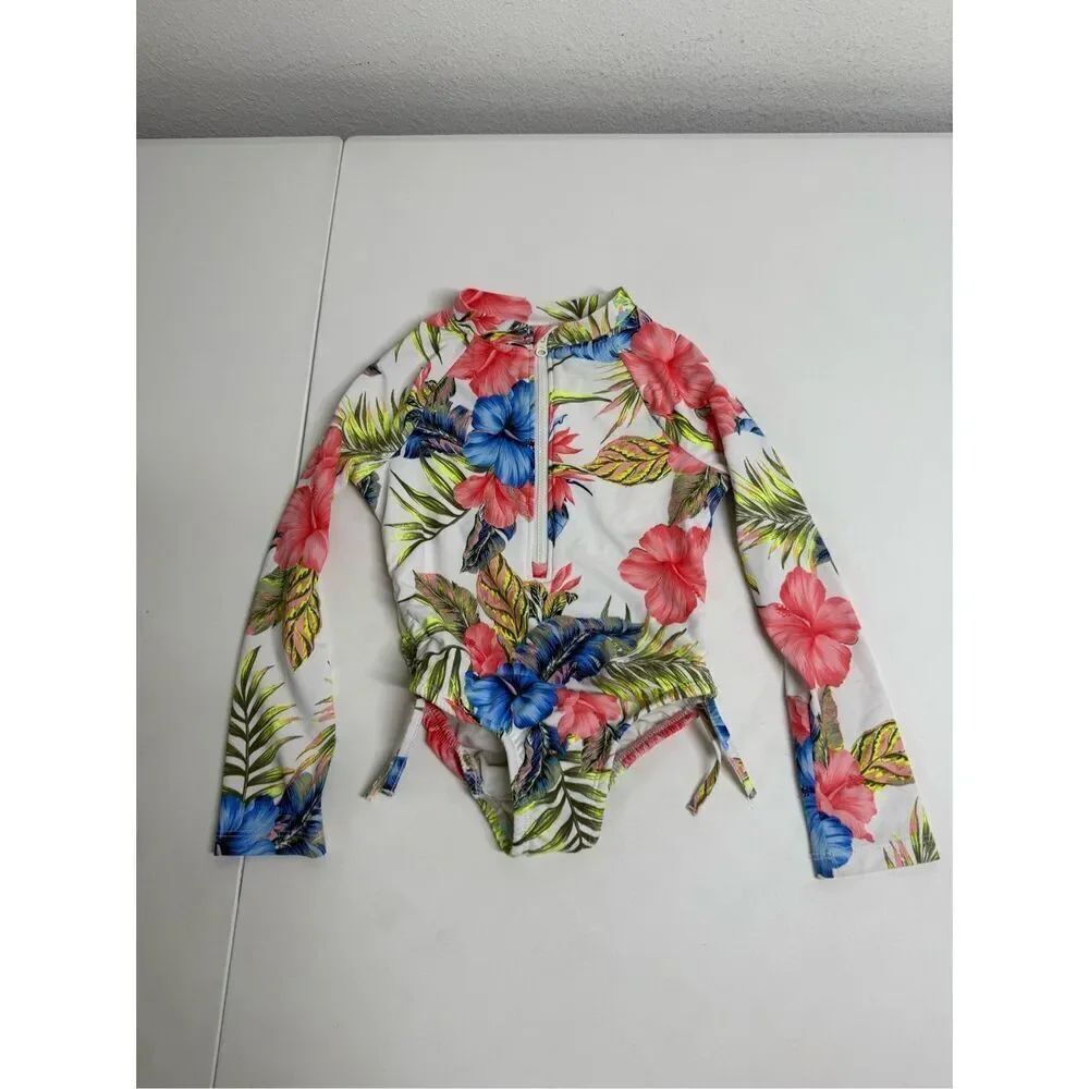 Wonder Nation Floral Rash Guard 1 pc Girls Long Sleeve SzXS 4-5 UPF 50 Quick Dry